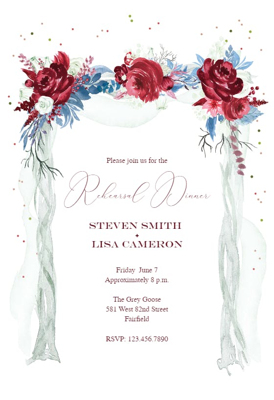 Floral canopy - rehearsal dinner party invitation